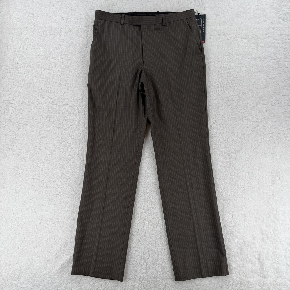 Perry Ellis Portfolio Mens 33x32 Brown Pinstripe Modern Fit Dress Slacks Pants